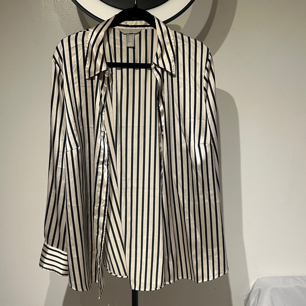 Striped Black and White Button-Up Shirt